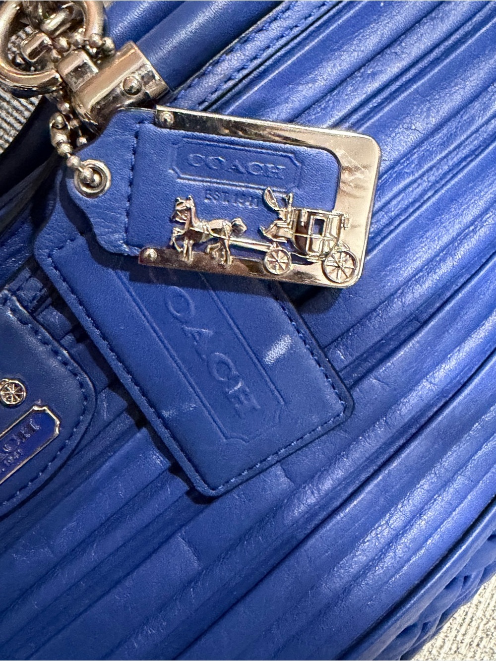 Coach Blue Leather Pleated & Braided Satchel - Picture 7 of 9